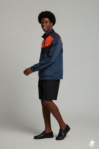 Adidas Men's Navy & Orange Track Jacket - Athletic Sportswear