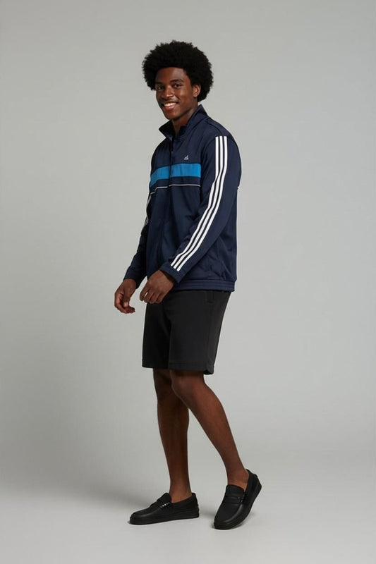 Adidas Navy Blue Track Jacket with Stripes - Size L