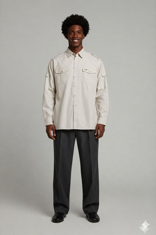 Marlboro Classics Beige Button-Down Shirt - Size L