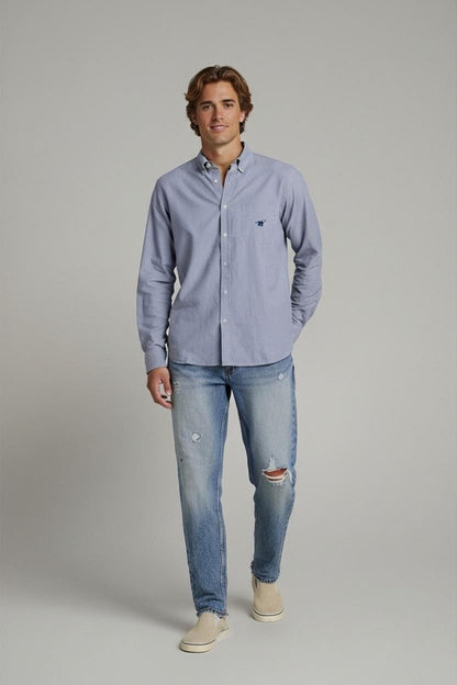 Henry Cotton's Men's Blue-Grey Button-Down Shirt - Size 43