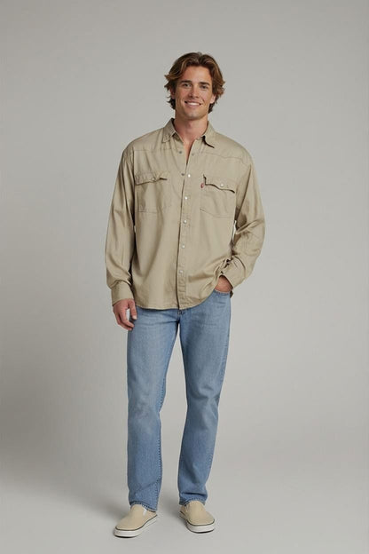 Levi's Beige Button-Down Shirt - Casual Long Sleeve Cotton Shirt