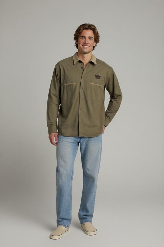 Coniplaces Collection Olive Button-Down Shirt with Corduroy Collar - Size 3