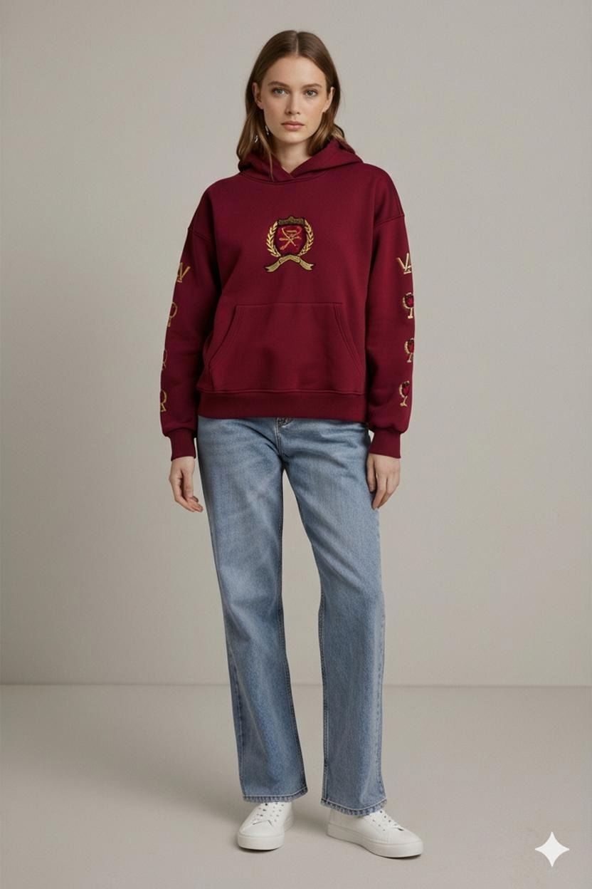 Tommy Hilfiger Burgundy Hoodie with Embroidered Logo - Size M