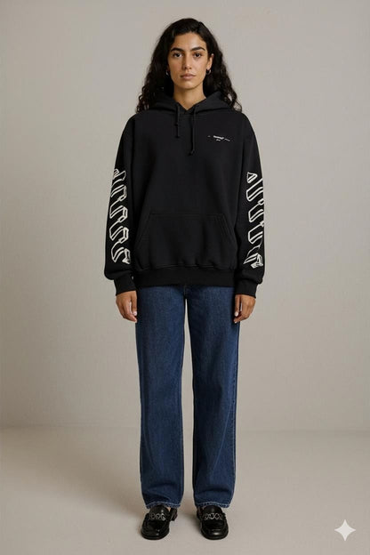 OFF-WHITE Black Hoodie with Sleeve Prints - Virgil Abloh Design