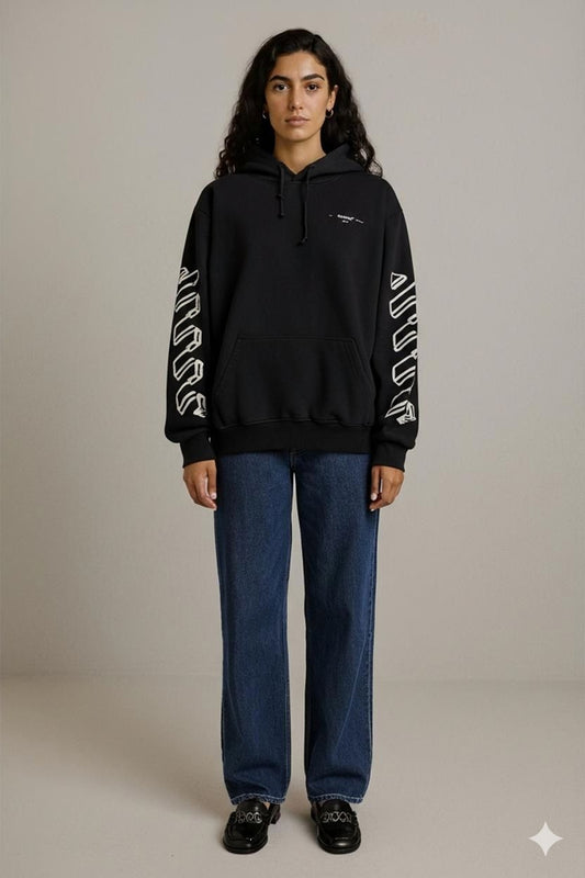 OFF-WHITE Black Hoodie with Sleeve Prints - Virgil Abloh Design