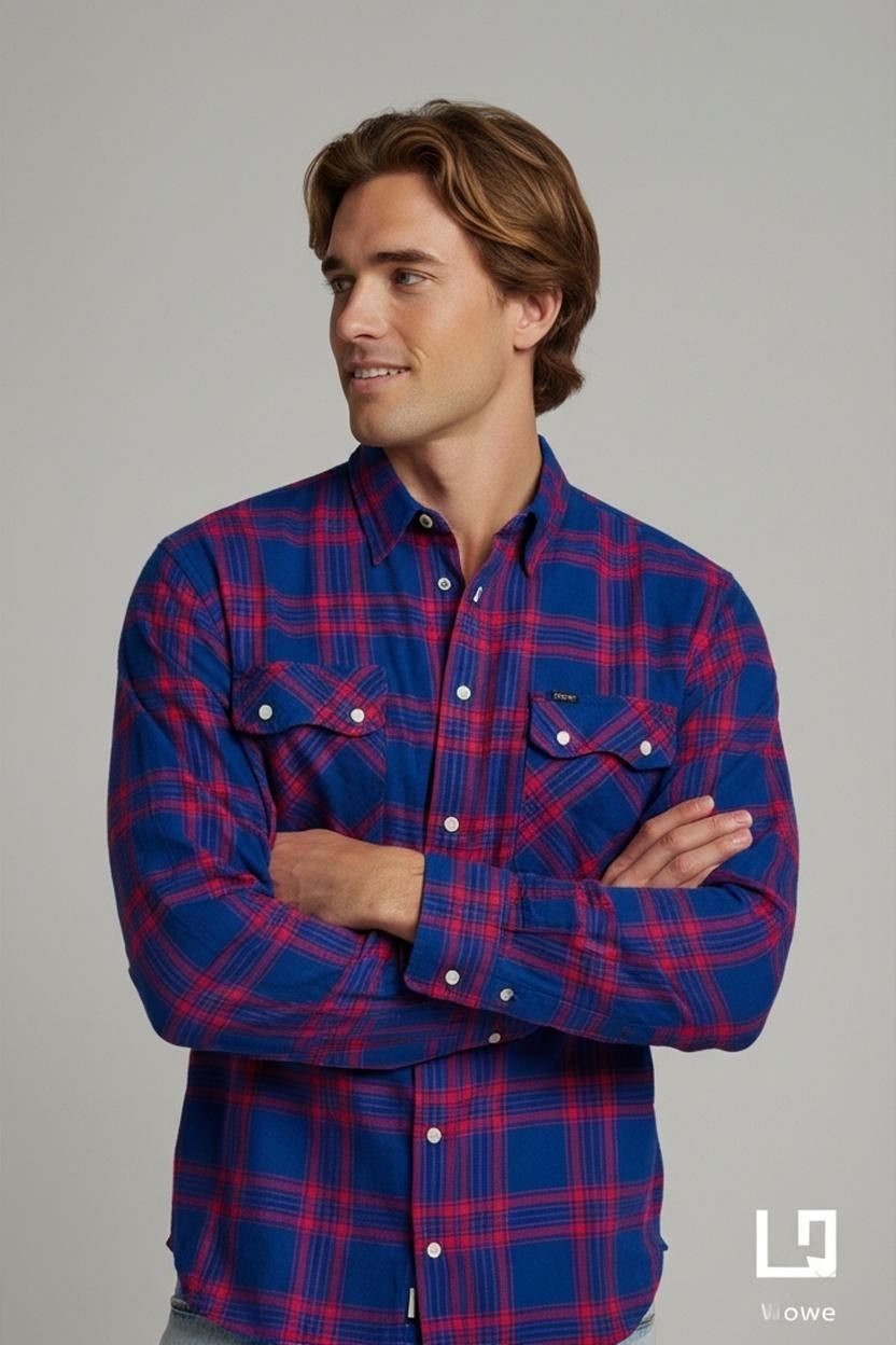 Lee Blue & Red Plaid Button-Down Shirt - Regular Fit