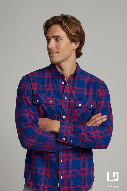 Lee Blue & Red Plaid Button-Down Shirt - Regular Fit