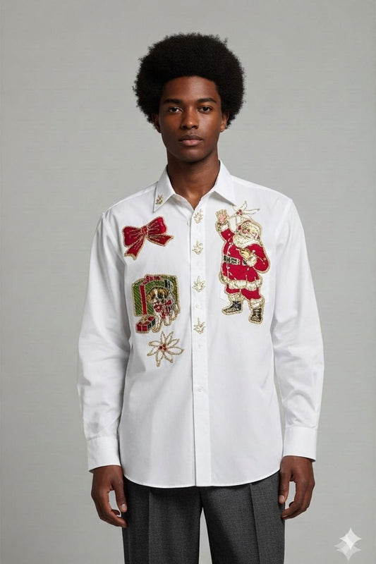 Vintage Christmas Embroidered Button-Down Shirt - Size 18