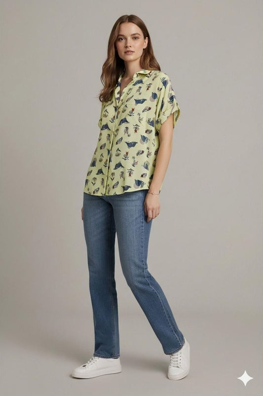 The North Face Yellow Patterned Button-Down Shirt with Outdoor Design