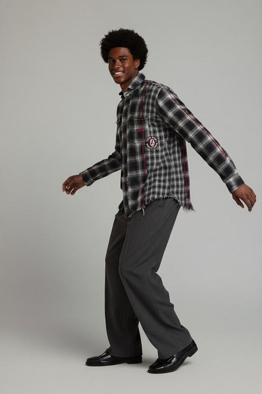 Rock Rebel Plaid Flannel Shirt with Original Sinners Patch - Size L