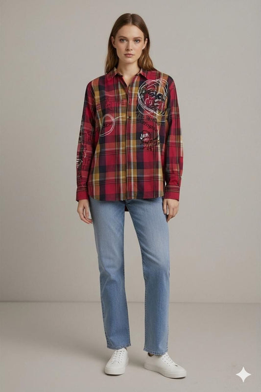 Desigual Plaid Button-Down Shirt - Colorful Checkered Pattern