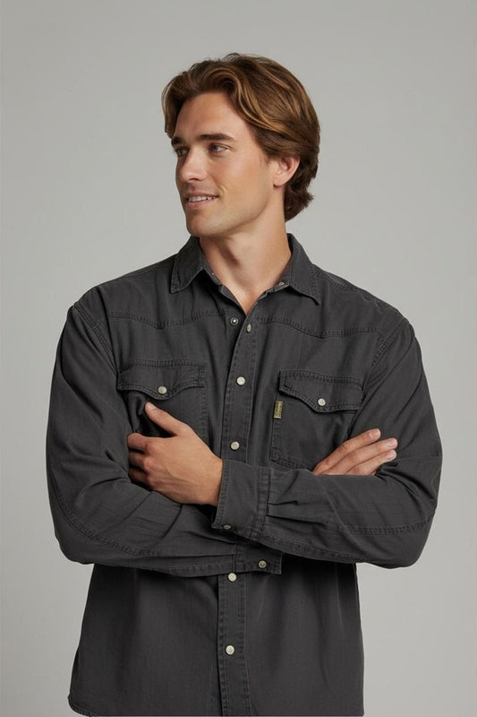 Wrangler Black Denim Button-Down Shirt - Size XL