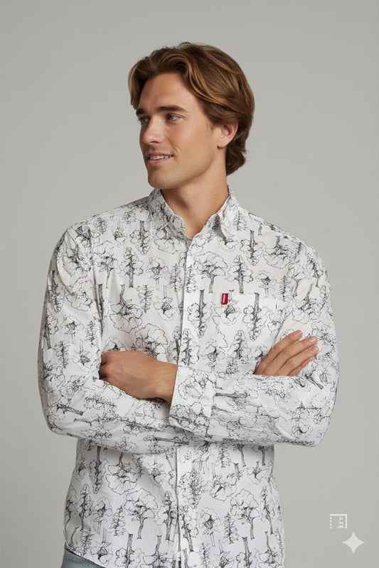 Levi's White Button-Down Shirt with Tree Pattern - Size S