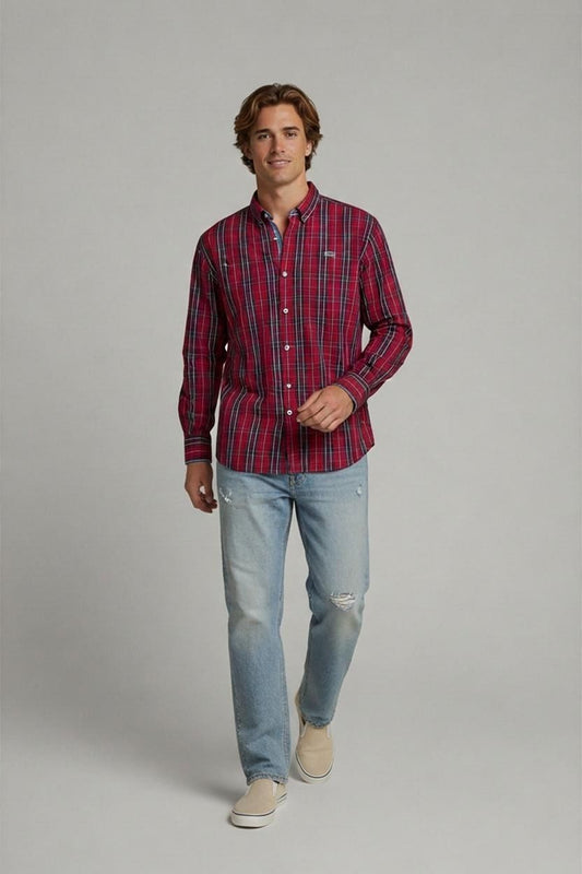 Napapijri Red Plaid Button-Down Shirt - Long Sleeve