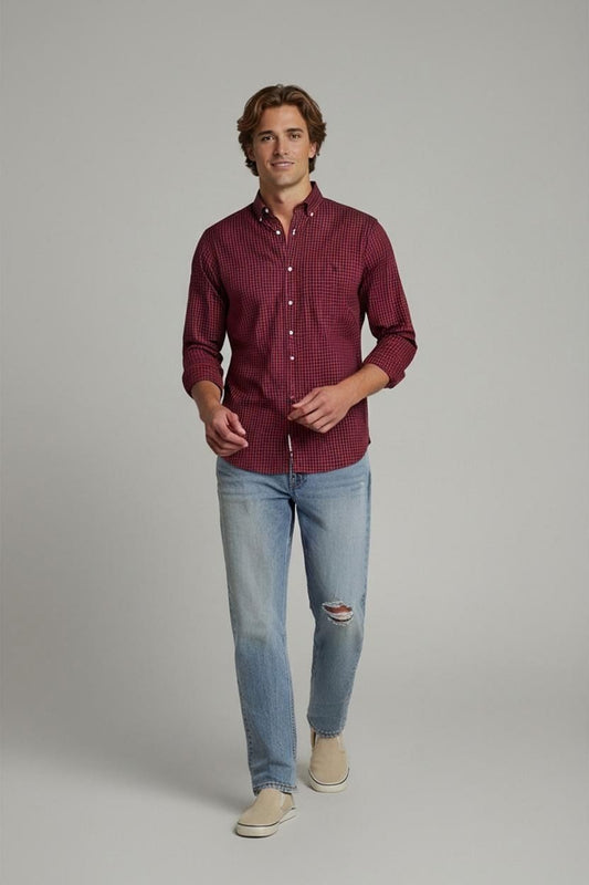 Timberland Red and Navy Checkered Button-Down Shirt - Size SL