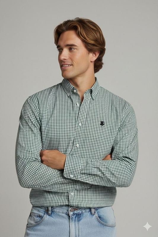 Timberland Green Gingham Check Button-Down Shirt - Slim Fit