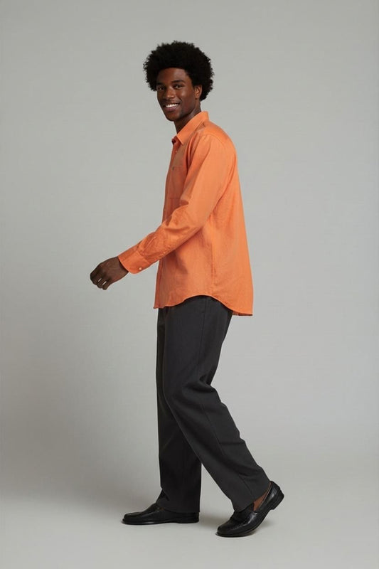 Aviator Orange Button-Down Shirt - Long Sleeve Cotton Casual Shirt