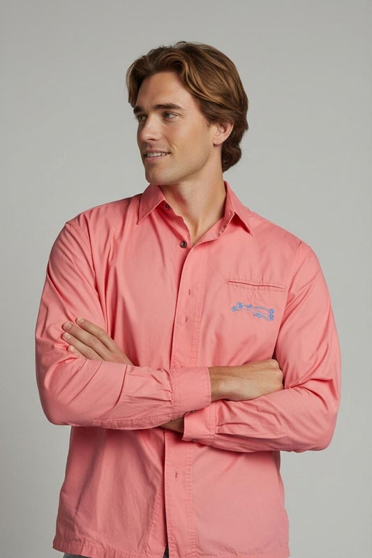 Pink Natural Selection Button-Down Shirt with Decorative Embroidery