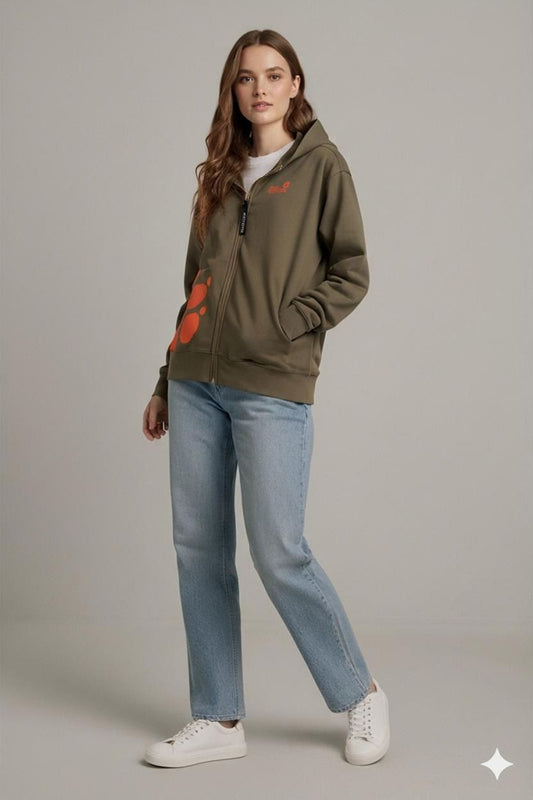 Jack Wolfskin Olive Green Windbreaker Jacket with Orange Paw Logo - Family Size