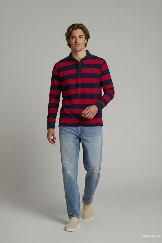 Carrera Men's Striped Polo Shirt - Red & Navy - Size M - Made in Italy