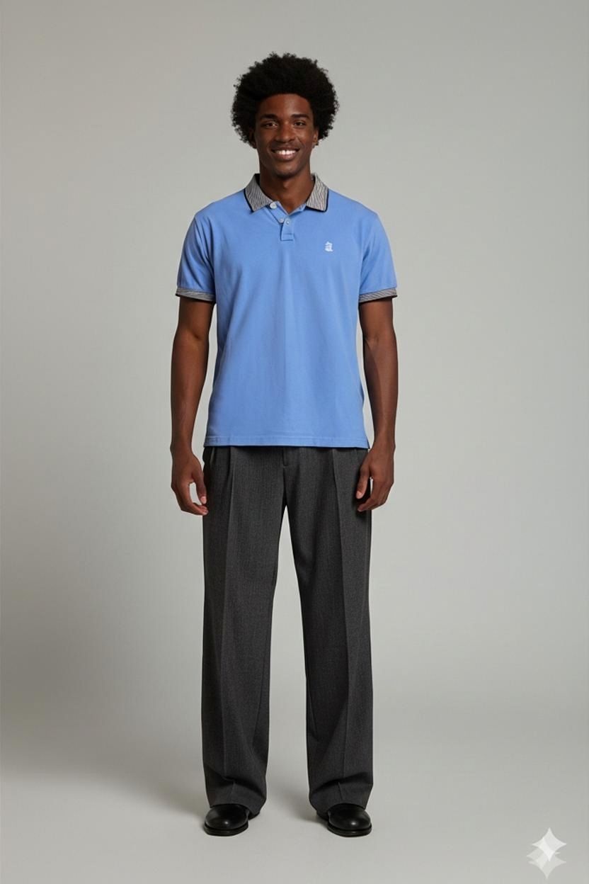 Marina Yachting Blue Polo Shirt with Striped Collar Trim