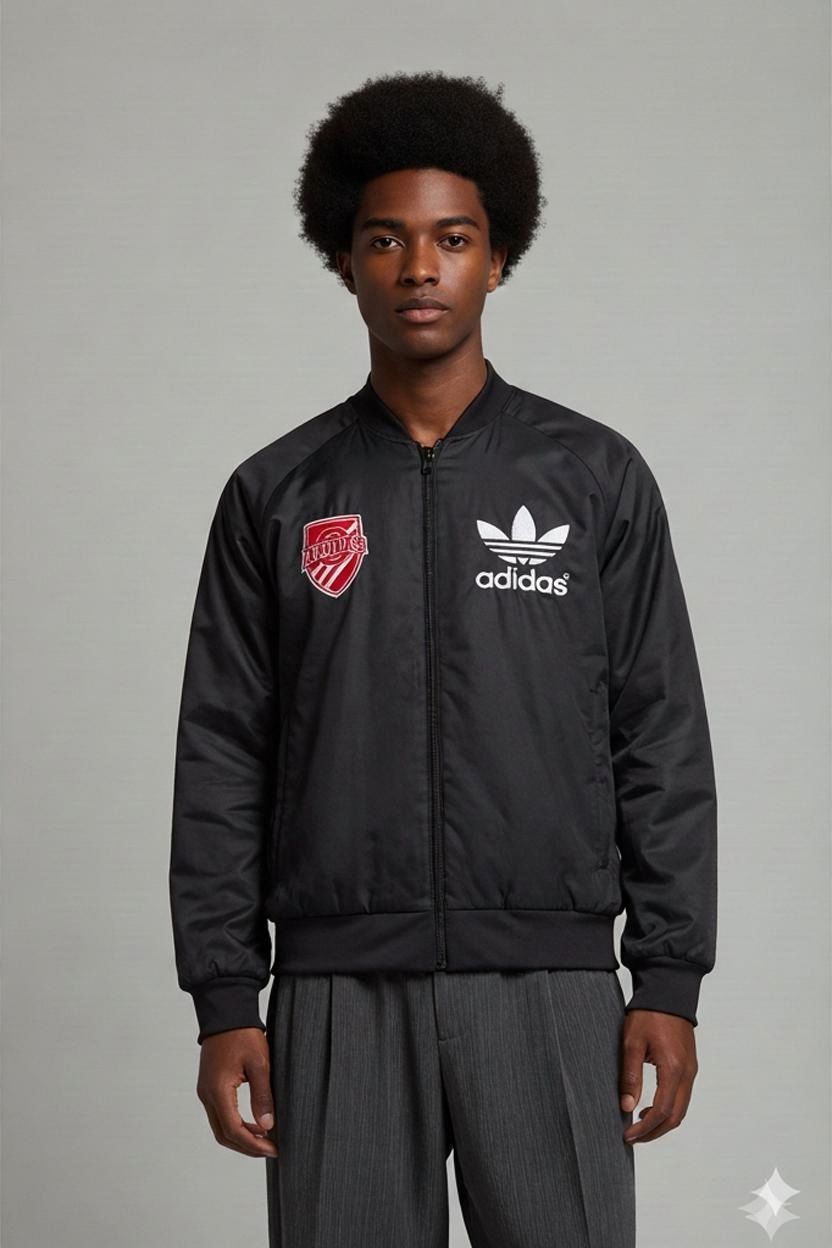 Adidas Black Windbreaker Jacket with New York's Finest Logo - Size L