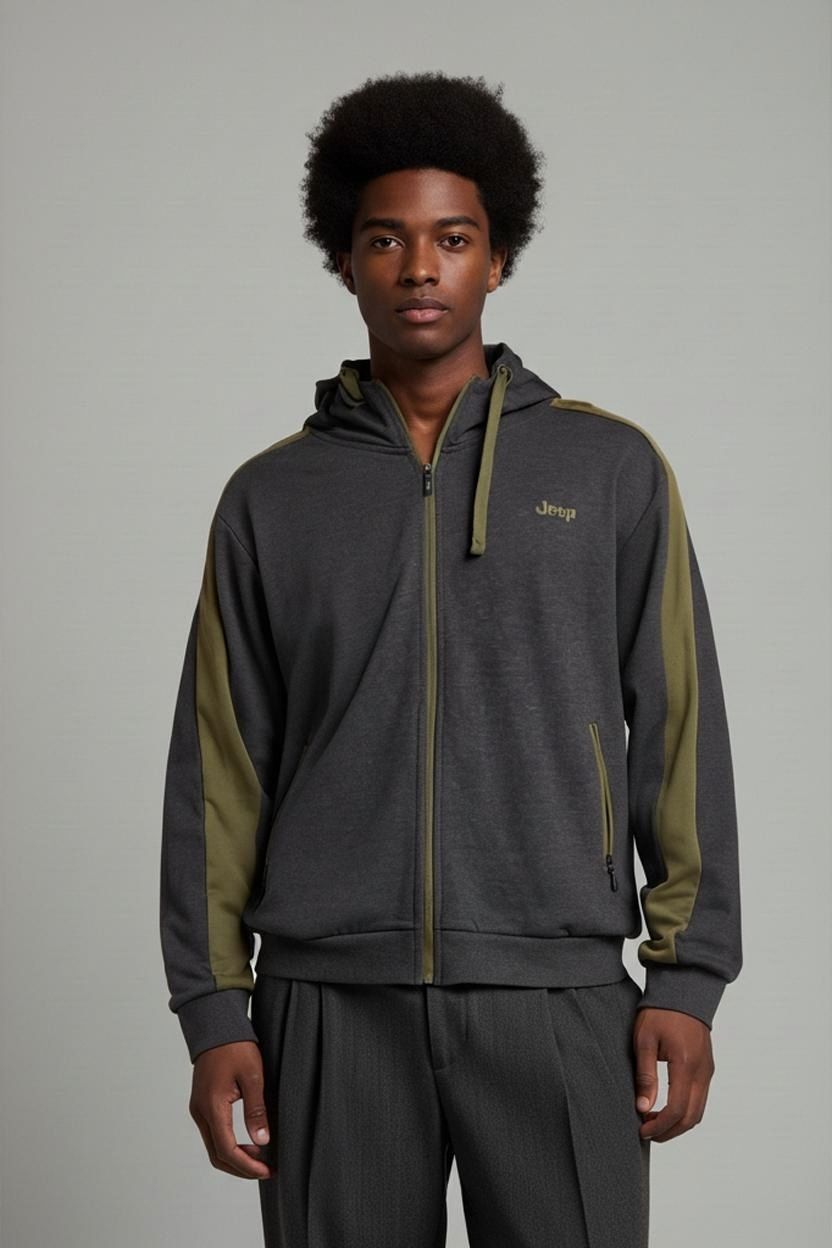 Jeep Grey Windbreaker Jacket with Olive Trim - Size L