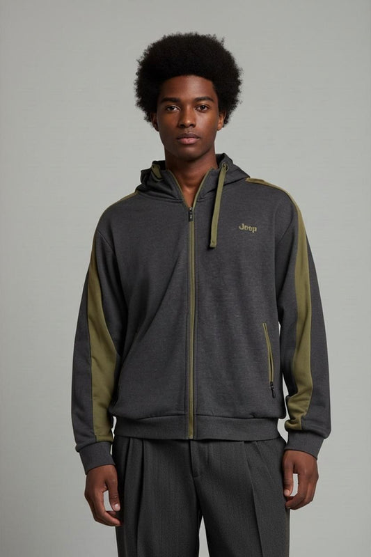 Jeep Grey Windbreaker Jacket with Olive Trim - Size L