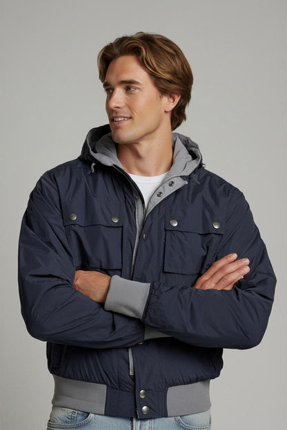 Fay Navy Blue Parka Jacket with Grey Trim - Size L