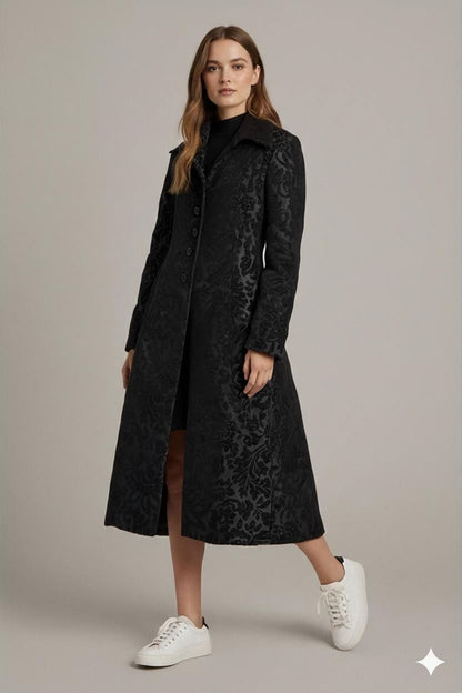 Black Floral Velvet Blazer Jacket with Decorative Lining