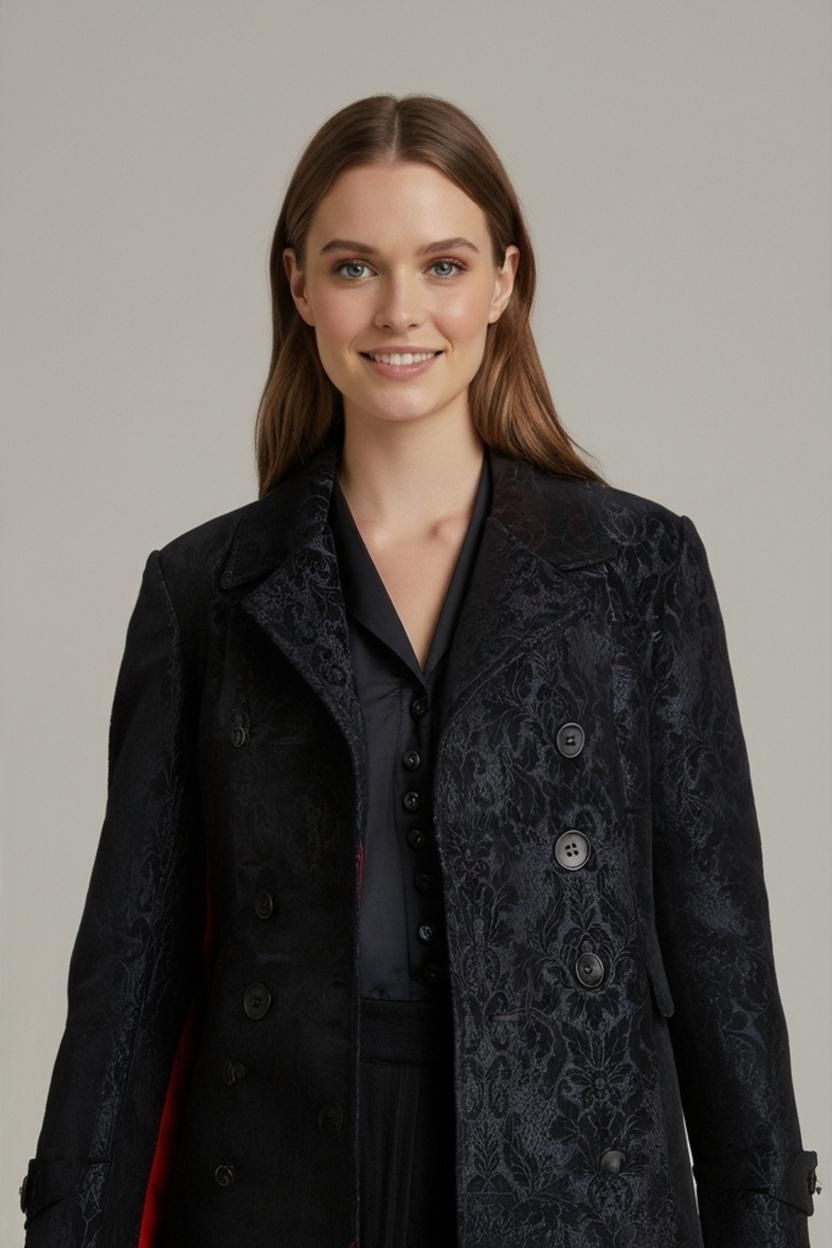 Desigual Black Patterned Coat - Size 40 - Colorful Interior Lining