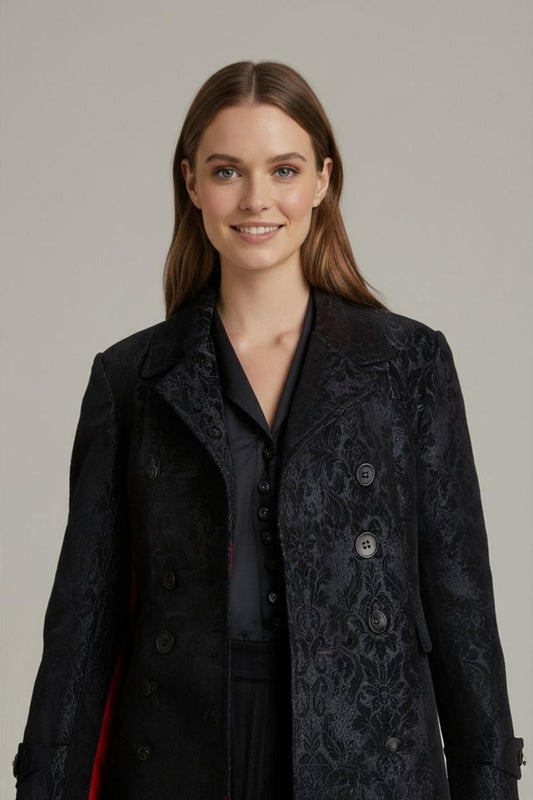 Desigual Black Patterned Coat - Size 40 - Colorful Interior Lining