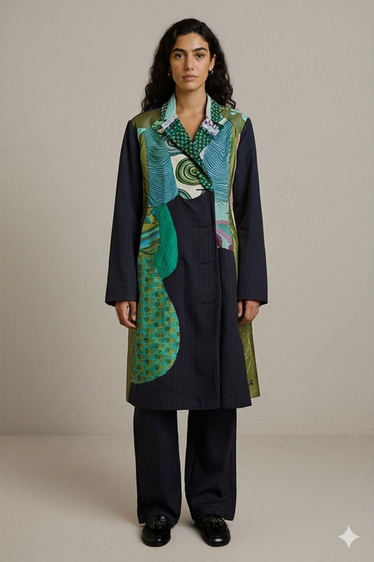 Desigual Colorful Patterned Navy Jacket with Green Accents