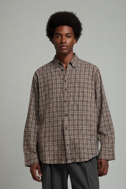BOSS Hugo Boss Plaid Button-Down Shirt - Brown Checkered Pattern