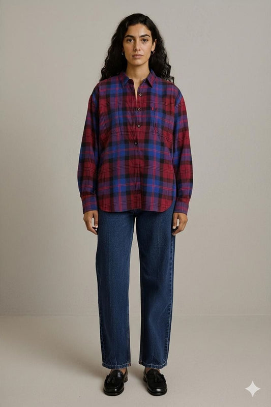 Levi's Red and Blue Plaid Flannel Shirt - Size S