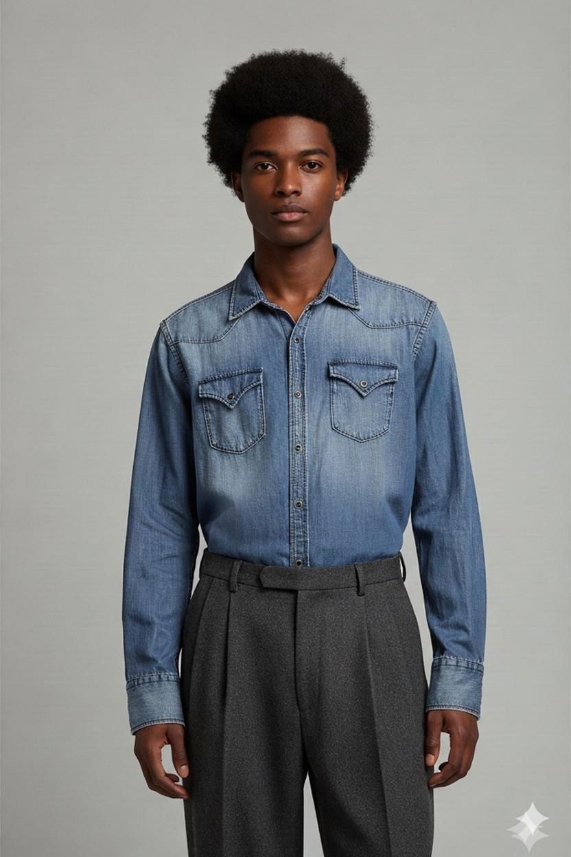 Classic Blue Denim Jacket - Button-Up Long Sleeve