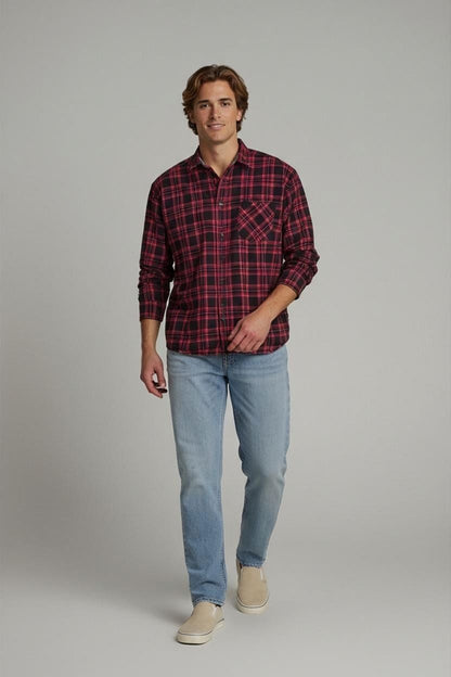 Lee Red & Black Plaid Flannel Button-Down Shirt - Slim Fit