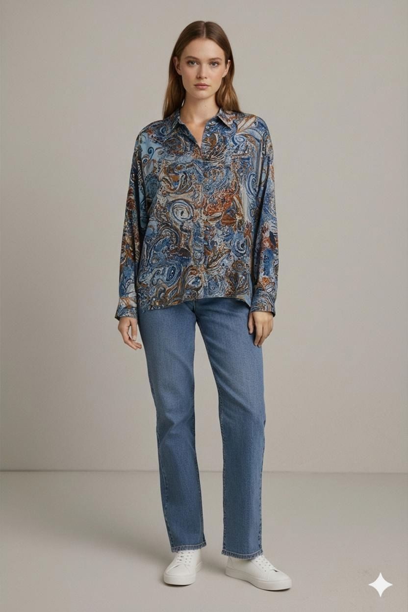 East 100% Silk Patterned Blouse - Size XL