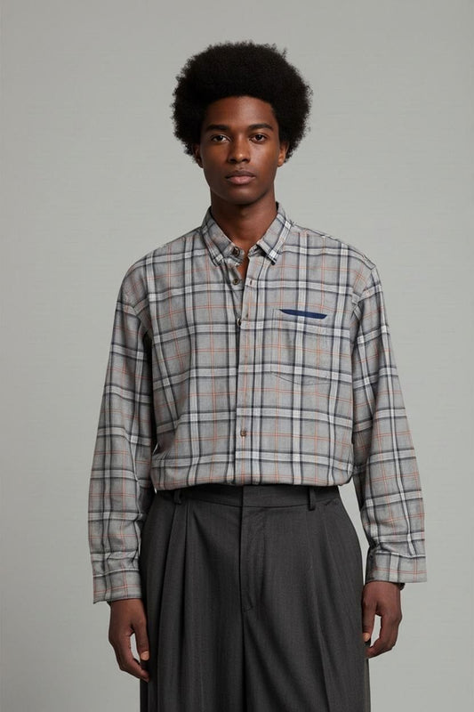 Camel Active Grey Plaid Button-Down Shirt - Size XL