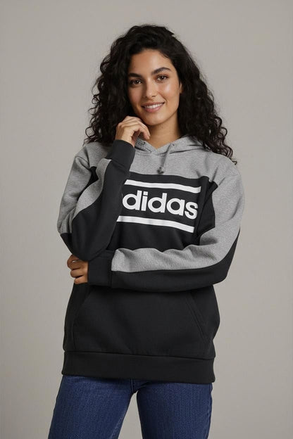 Adidas Black and Grey Hoodie - Size L