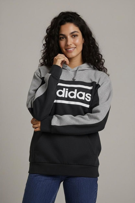 Adidas Black and Grey Hoodie - Size L