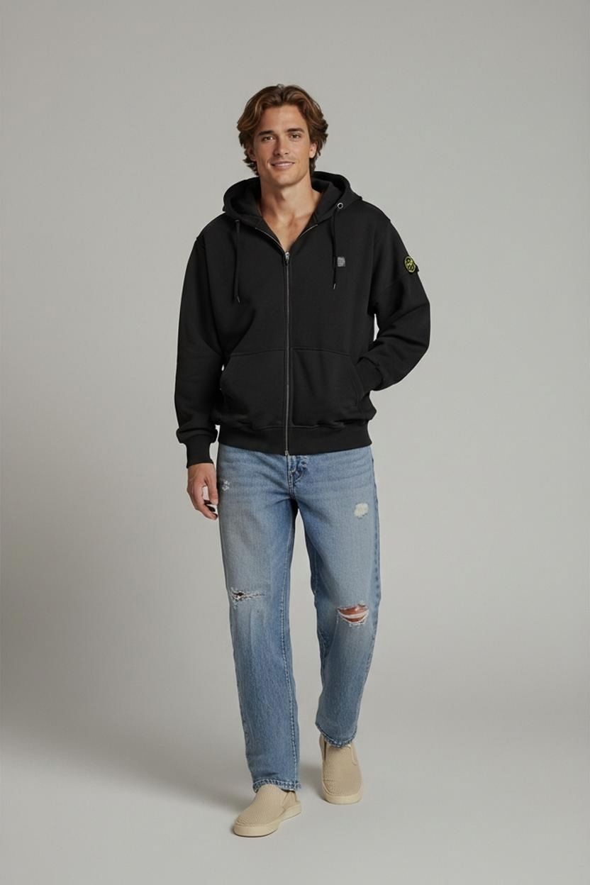 Stone Island Black Zip-Up Sweatshirt - Size 3XL