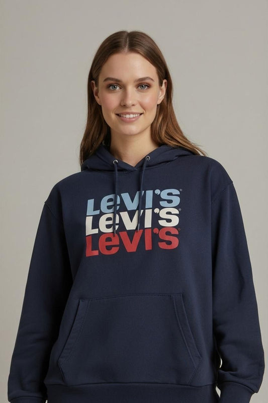 Levi's Navy Sweatshirt with Triple Logo Print - Size L