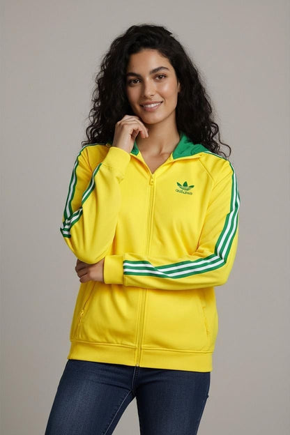 Adidas Yellow Track Jacket with Green Trim - Size UK/L EU/52