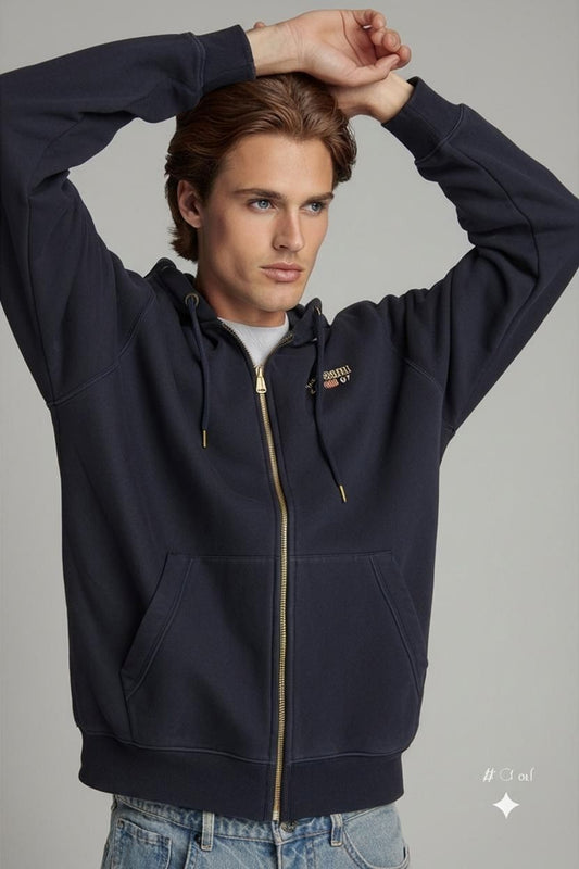 Napapijri Navy Blue Zip-Up Jacket - Size XXL