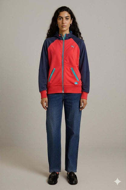 Puma Colorblock Windbreaker Jacket - Red/Navy with Turquoise Accents