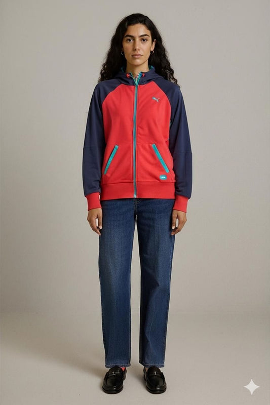 Puma Colorblock Windbreaker Jacket - Red/Navy with Turquoise Accents