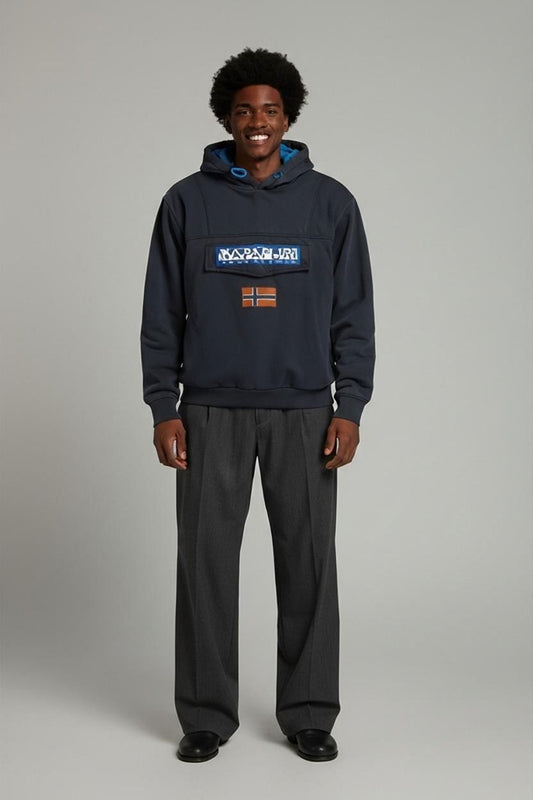 Napapijri Navy Hooded Windbreaker Jacket - Size XL