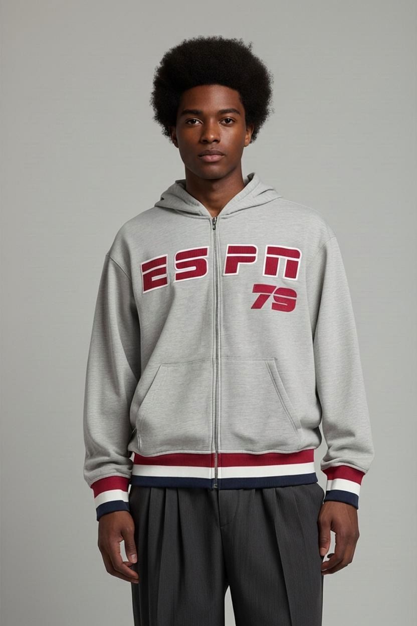ESPN Grey Sweatshirt with Tricolor Trim - Size L