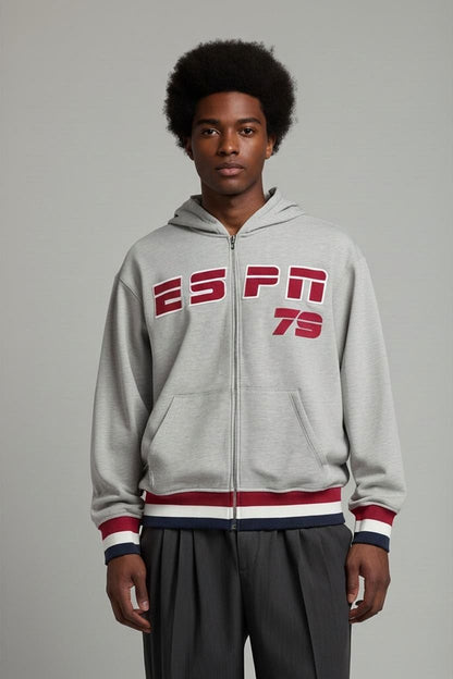 ESPN Grey Sweatshirt with Tricolor Trim - Size L